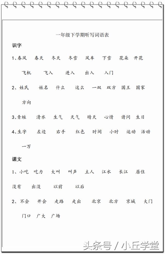 2018新版语文一年级下册字词听写表,家长们在