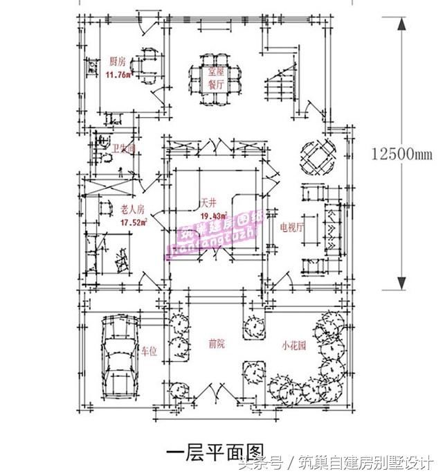 二层农村现代中式别墅设计图，12.5mx12.5m，极具文化气息