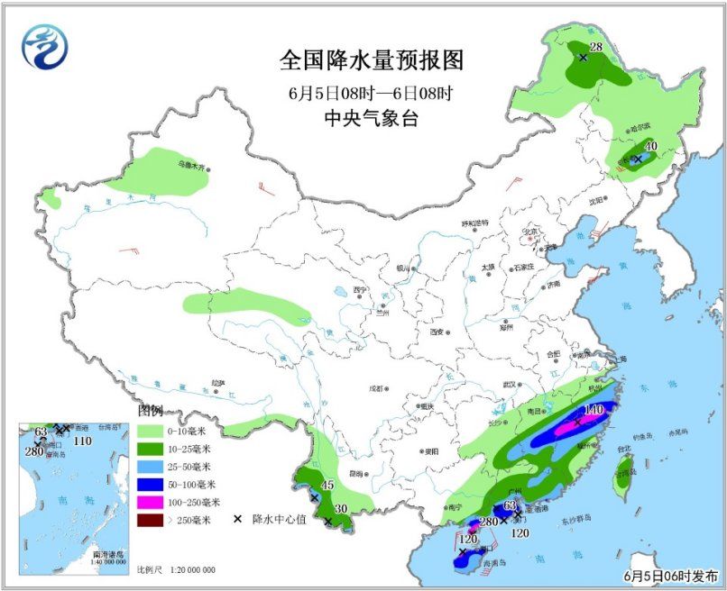 中央气象台发布暴雨黄色预警 南海及华南等地将有较大风雨天气