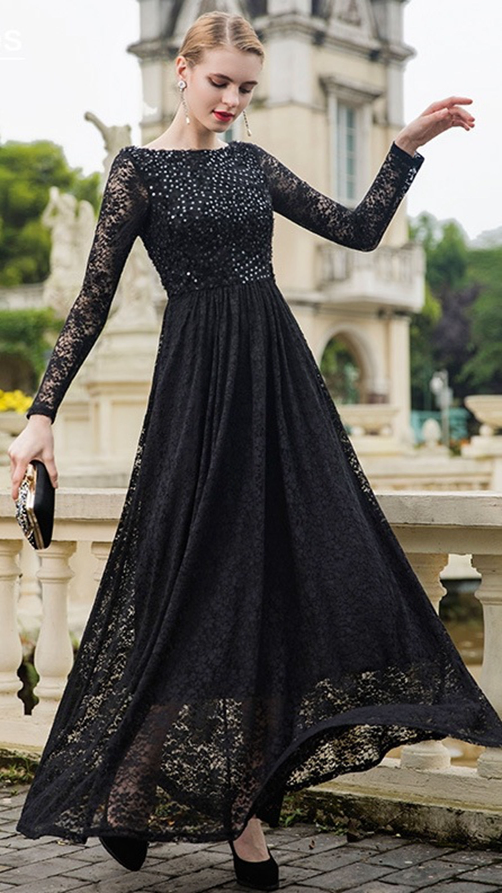 夏新款黑色亮片蕾丝连衣裙,优雅迷人,提升气质