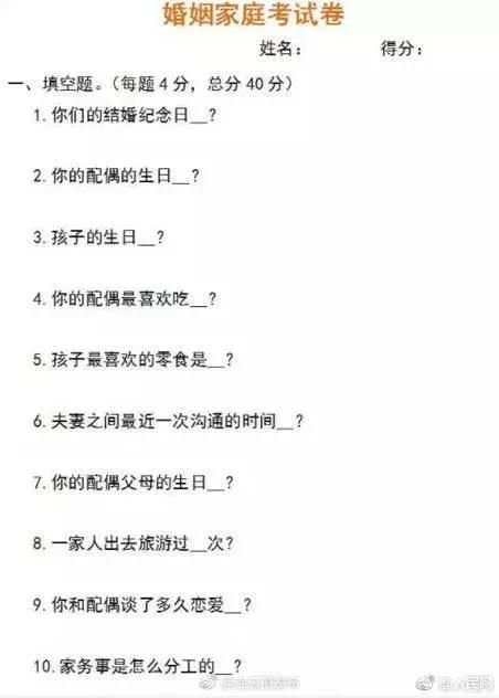 离婚试卷火了！60分以上还可抢救！婚姻不易，且行且珍惜！