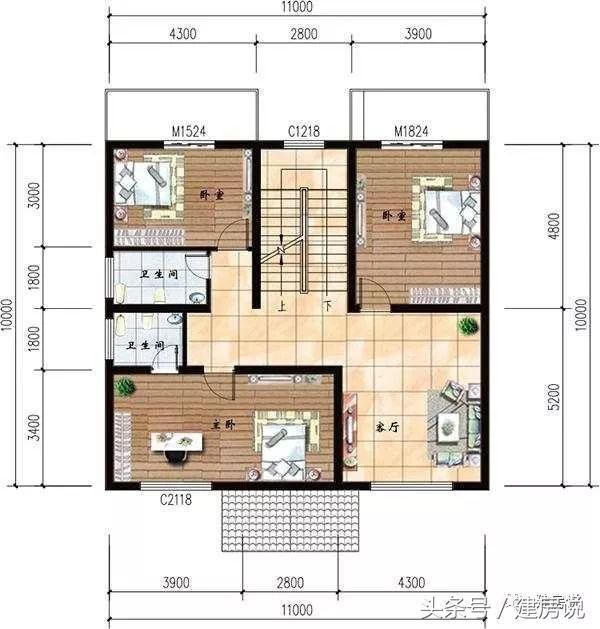 11X10米三层经济小别墅, 花二层的钱建三层, 美观大方上档次