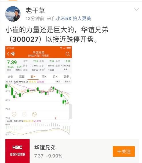 崔永元厉害了!直接把华谊兄弟股票跌停了,很多