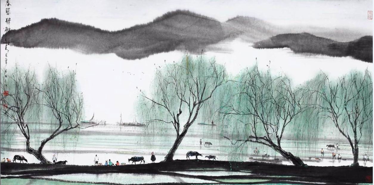 中国风水墨画:春水碧于天,画船听雨眠