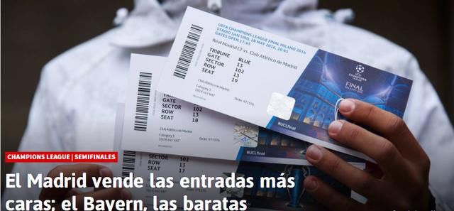 欧足联公布欧冠四强的票价,皇马战拜仁最低仅