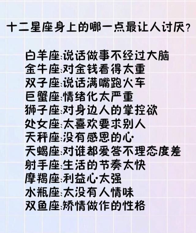 十二星座身上哪点最让人讨厌？十二星座最舍得在什么地方花钱？