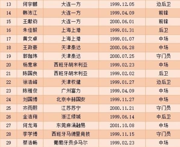 U19国青集训大名单出炉:申花9人 中甲1人 恒大
