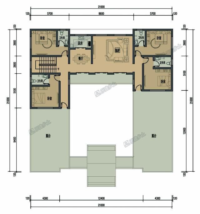 21X21米中式自建房,对称设计,超大露台,自然雅致