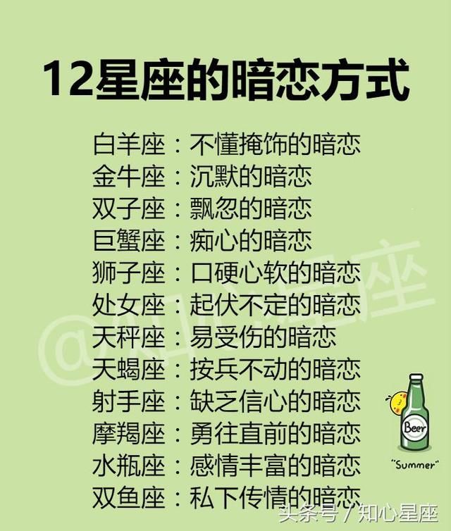 12星座的暗恋方式，恋爱要求，最佳老婆排行