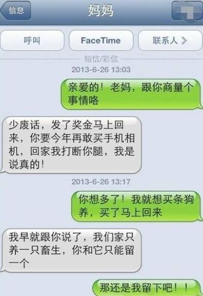 奇葩聊天记录:母亲，我想买一只狗养?母亲的回答能让我笑半年!