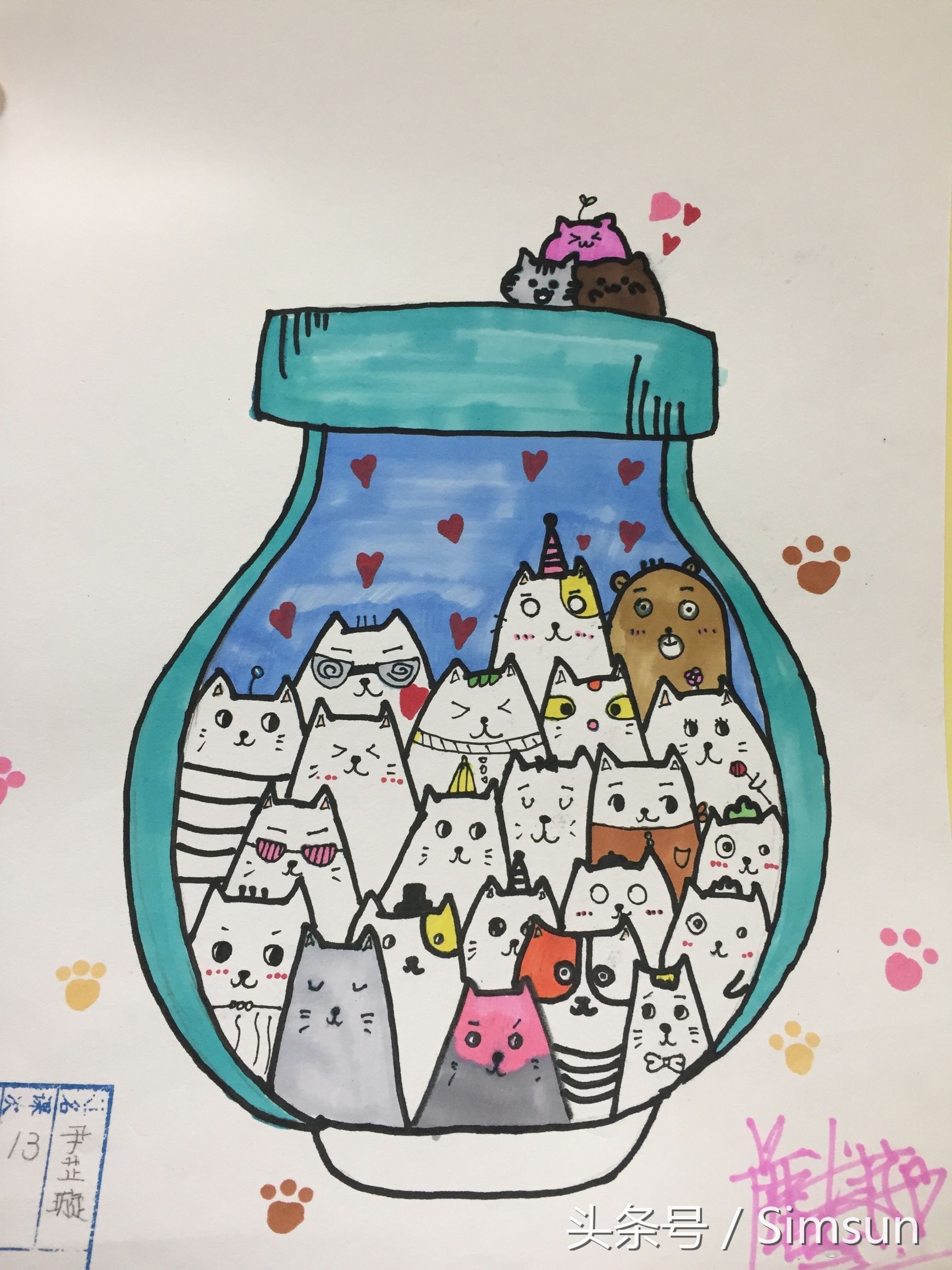 儿童线描创意画:挤出来的欢乐,瓶子里的小怪兽和小猫咪