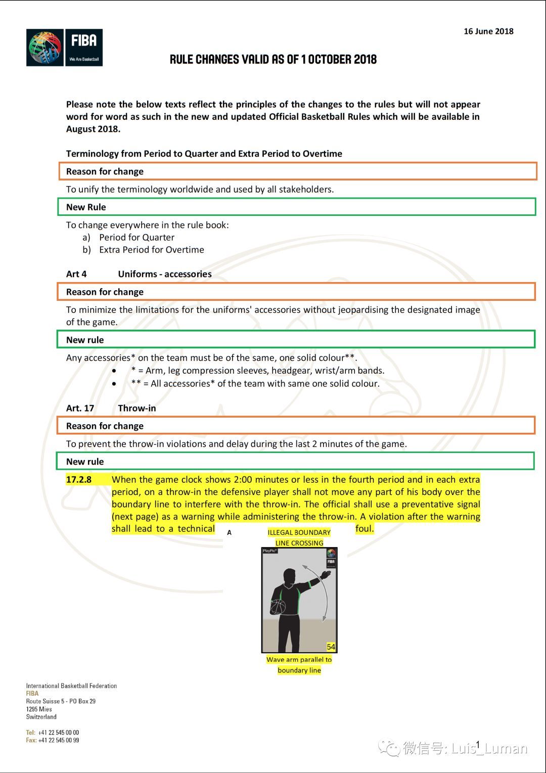 (续)FIBA国际篮联2018年最新篮球规则改动 - 第