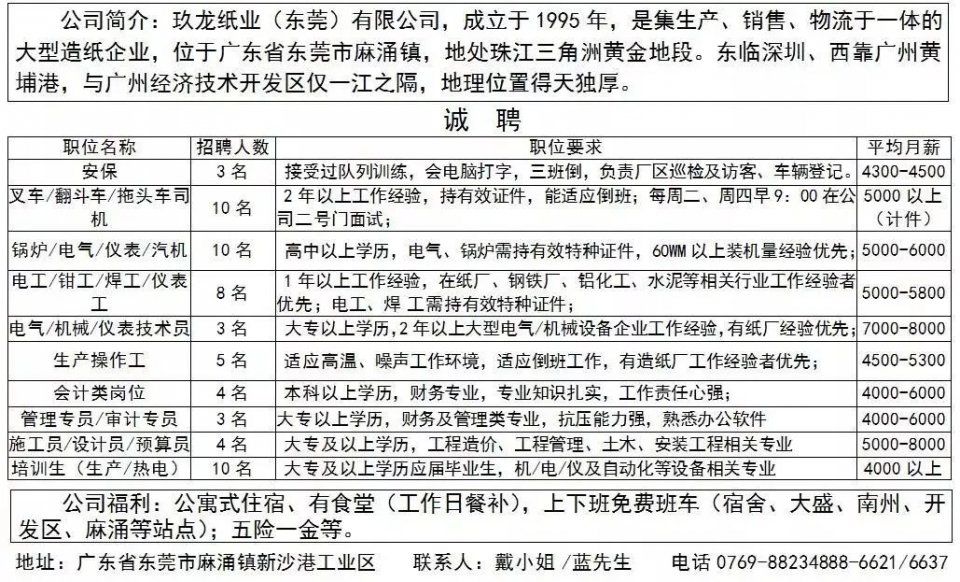 【招聘】4月麻涌企业招聘信息