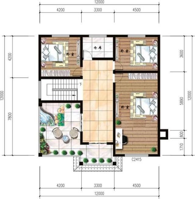 12X12米方正大气三层别墅，光效果图就成全村焦点，户型挑不出毛