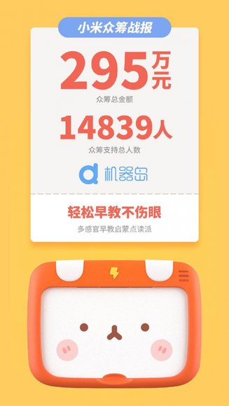 小米众筹早教爆款，机器岛点读派完成度超六倍预期