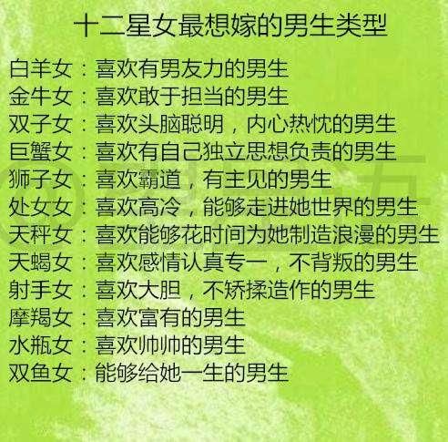 十二星女最想嫁的男生类型,12星座成年人的生存现状,渣女排行榜