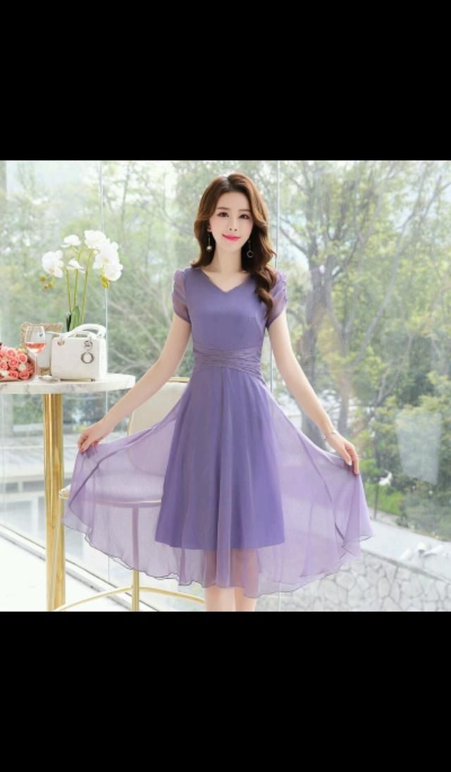 保烨网纱拼接蕾丝连衣裙淑女 中长款 显瘦韩版