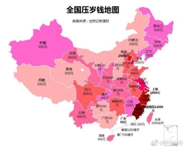 惊现全国压岁钱地图，福建最多，广东50元惹全国网友吐槽