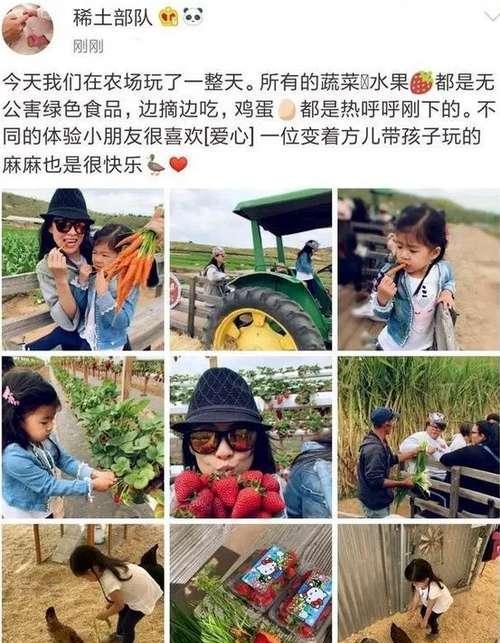 章子怡被疑怀二胎后首发文,与醒宝农场边摘边