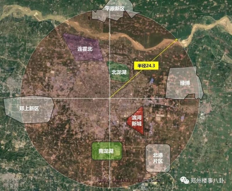 郑州的未来城市框架:东部包含了全部白沙和部分绿博,北部伸至平原新区