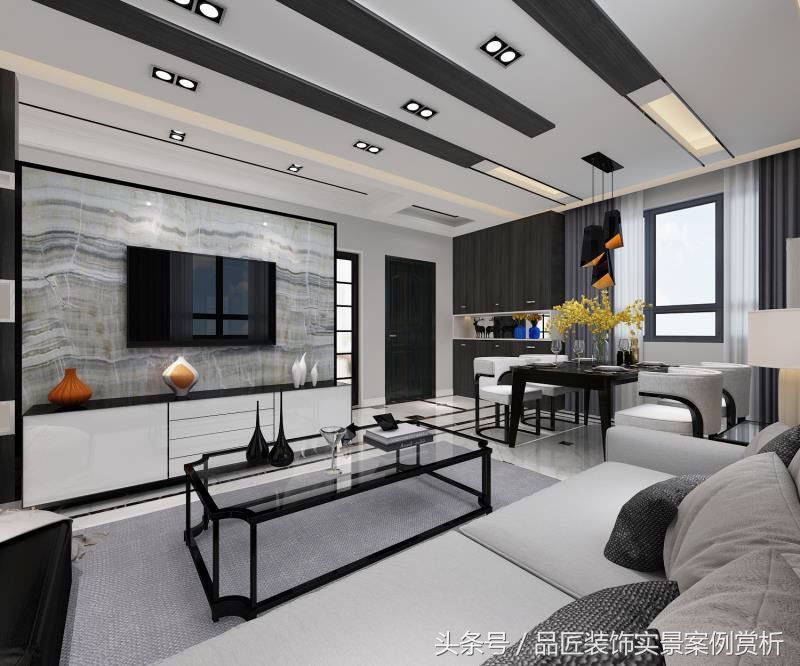 后现代黑白灰客餐厅效果图