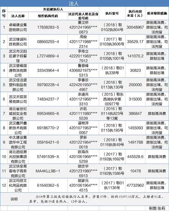 武汉市文明办市法院联合公布2018年第3批失信黑名单 综合 第2张