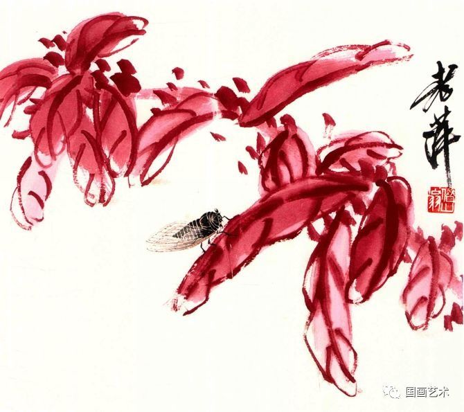 霜叶如花--齐白石雁来红作品北京名士画院