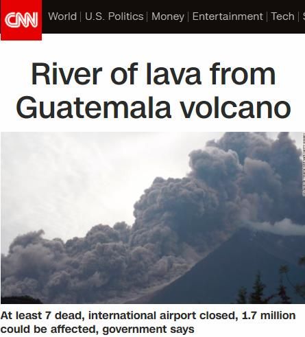 外媒头条看全球:危地马拉火山爆发 致25人死亡