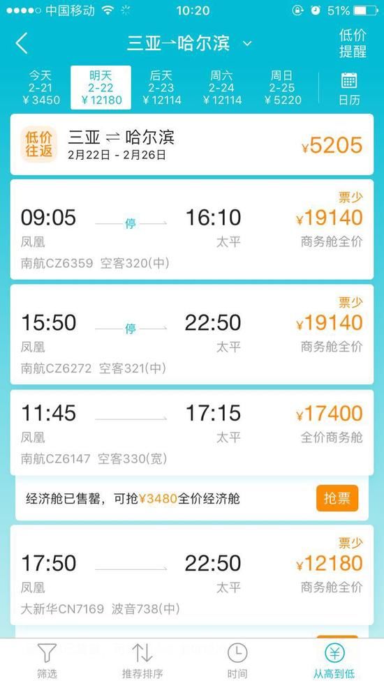 三亚到北京机票暴涨近10倍 返哈尔滨机票近2万