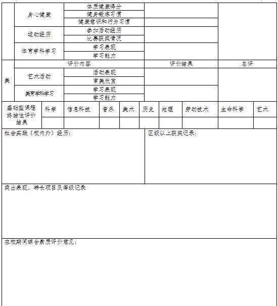 综合素质评价表