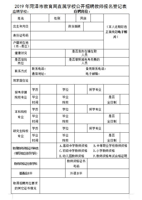 2019年菏泽市教育局直属学校公开招聘教师简