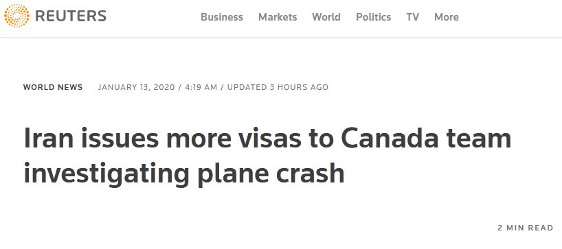 乌克兰客机在伊朗加拿大