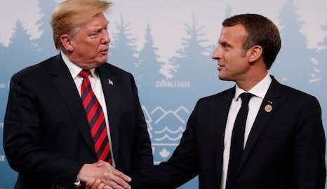 G7峰会，马克龙与特朗普握手并留下了“印记”，特朗普的手白了!