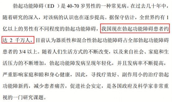 国内ED患者有1.4亿?又一公司要推\＂国产伟哥\＂ 毛利率达92%!