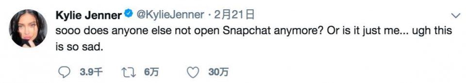 凯莉詹娜宣布停用Snapchat，Snap公司股票持续下跌