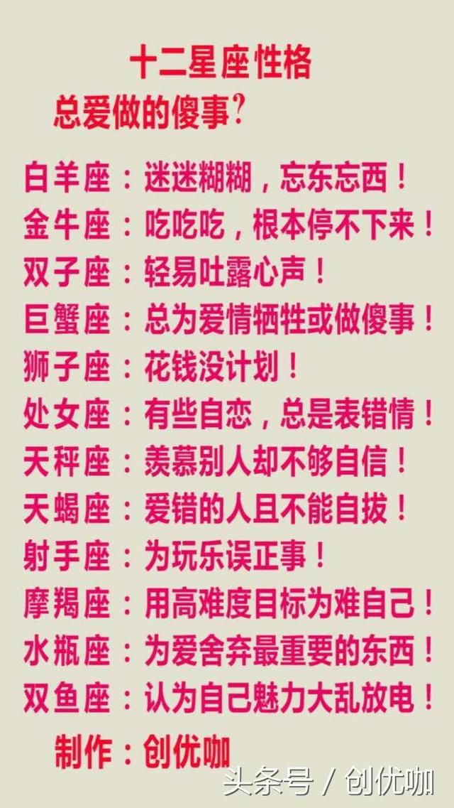 十二星座最容易被利用的弱点? 将爱藏在哪里? 总爱做的傻事?