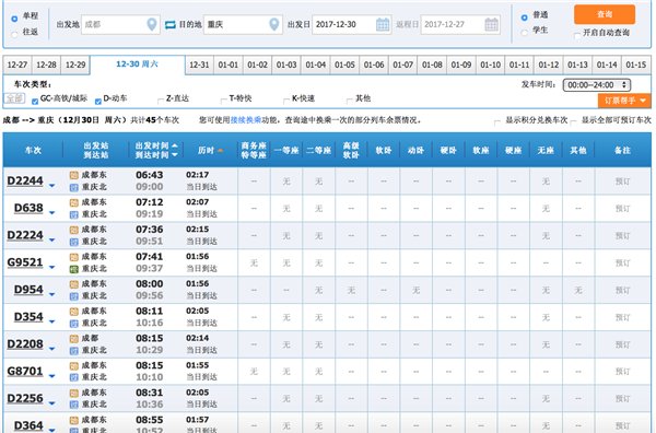 元旦小长假:动车出游成都往西安、重庆、峨眉
