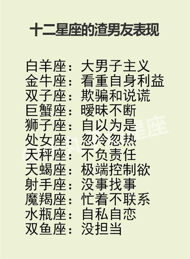 和12星座同居的结果是什么?十二星座的渣男友表现
