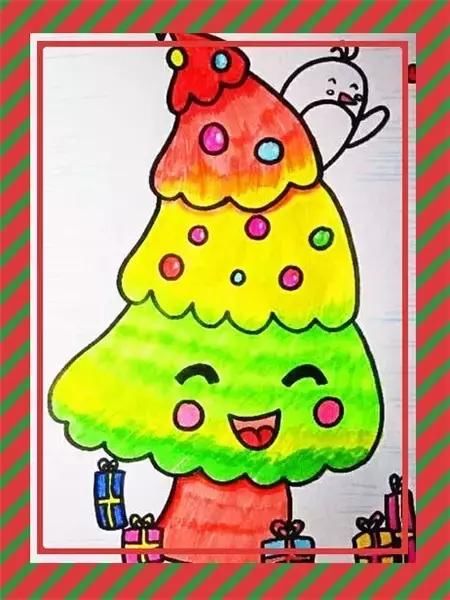 创意儿童画:圣诞老人圣诞树,画出一派热闹的圣