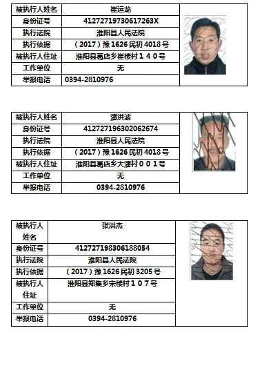 淮阳县人民法院失信被执行人黑名单（第三批） 综合 第2张