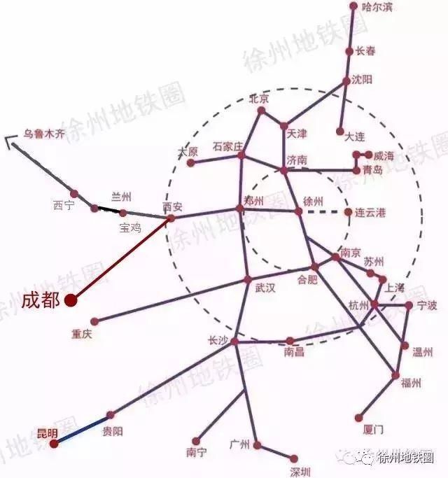 徐州至成都高铁直达!全国铁路大调图，徐州到25省份的最快高铁看