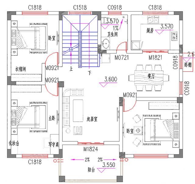 3厅7室35万1210带堂屋休闲娱乐区三层农村自建房设计图