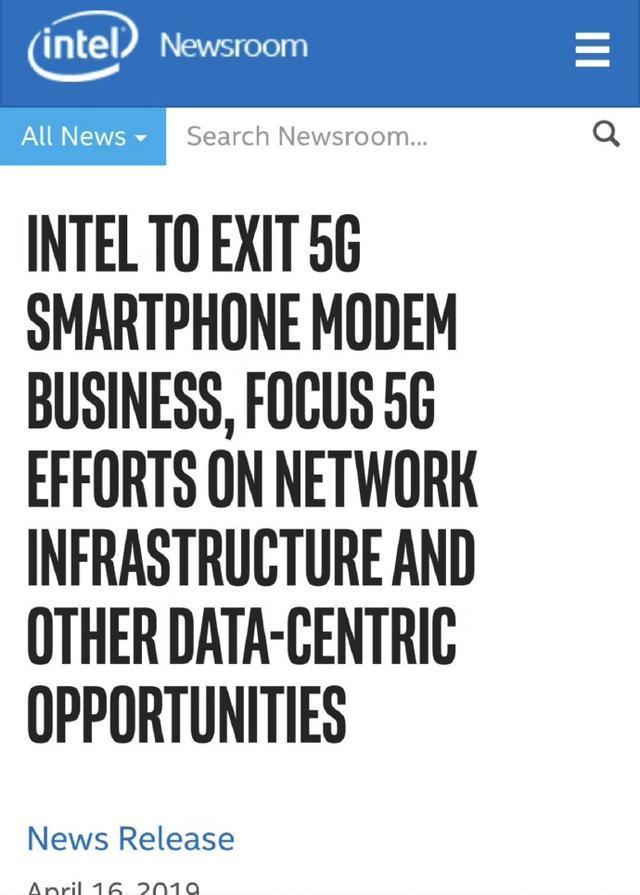 英特尔意外退出5G手机芯片:这就是苹果高通和