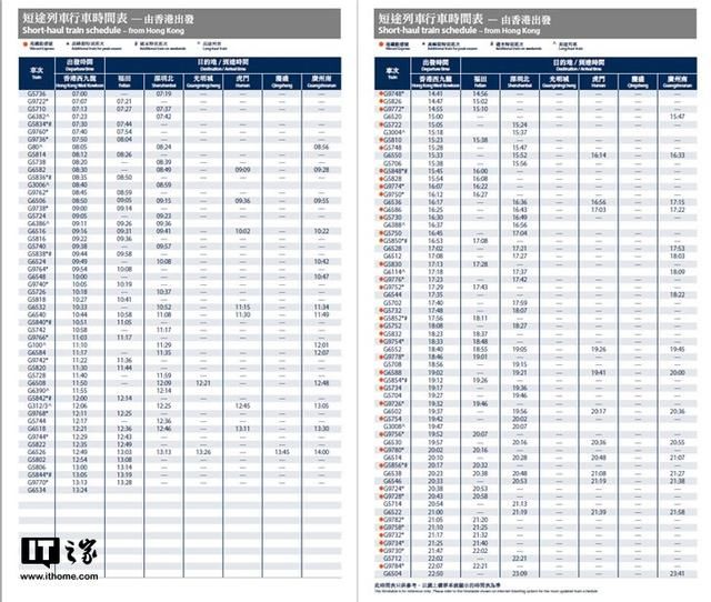港铁公布广深港高铁列车时刻表