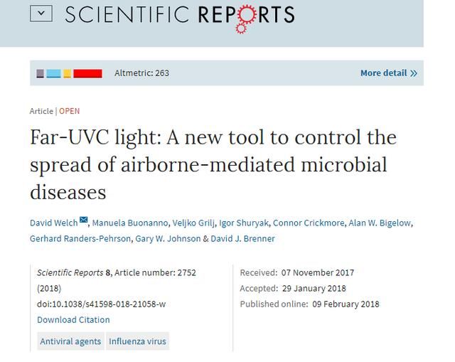 Nature子刊:远紫外线可杀死流感病毒,且不伤害