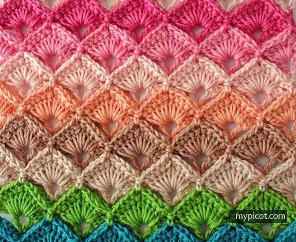 编织教程|一款超级美贝壳花编织花样，织毛衣地毯简直美炸!