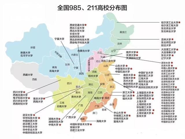 最新出炉!看看全国各省985\/211高校分布图,北