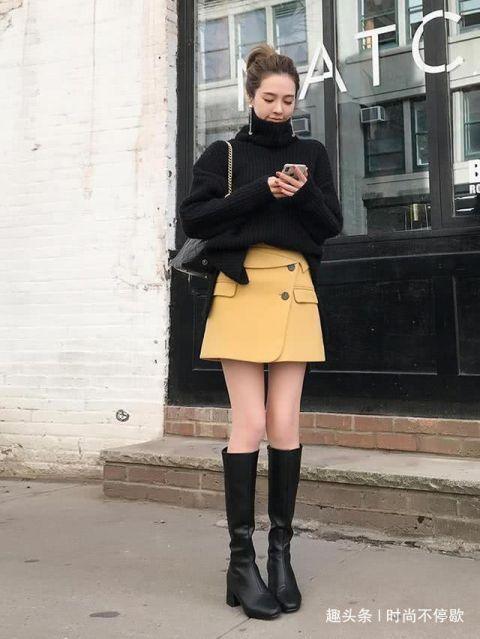 街拍:美女搭配长筒靴身材完美,让显瘦效果再上