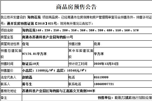 预售南通海上传奇 、林肯公园今日领取预售证