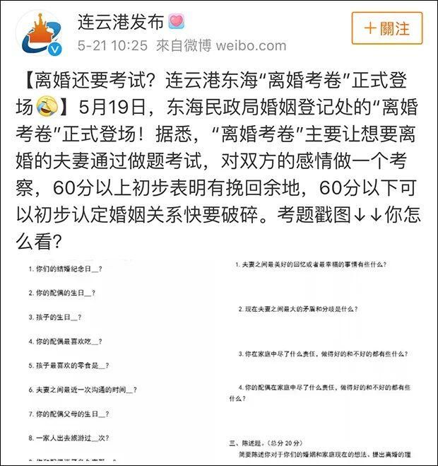 想离婚还得先考试?!60分以上还离不了……